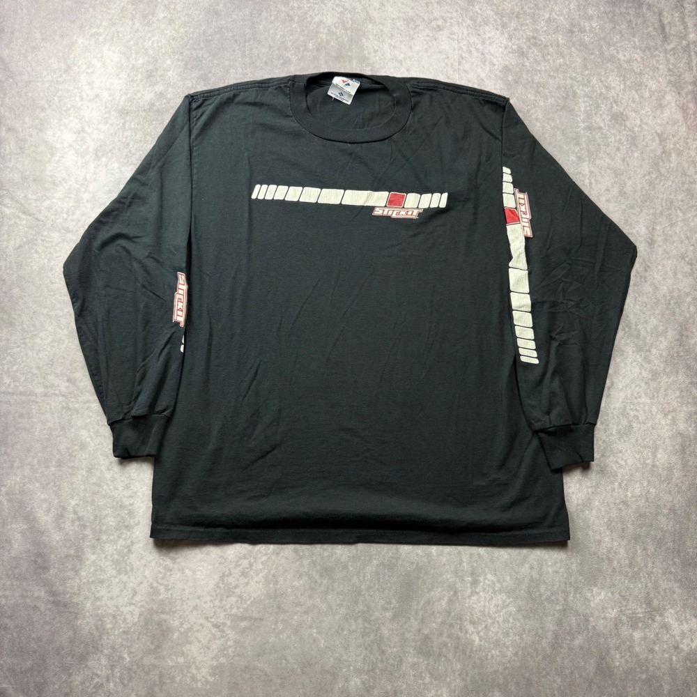 Vintage Jerzees Stickit Graphic Long Sleeve T-Shirt Mens XL Black Made in USA